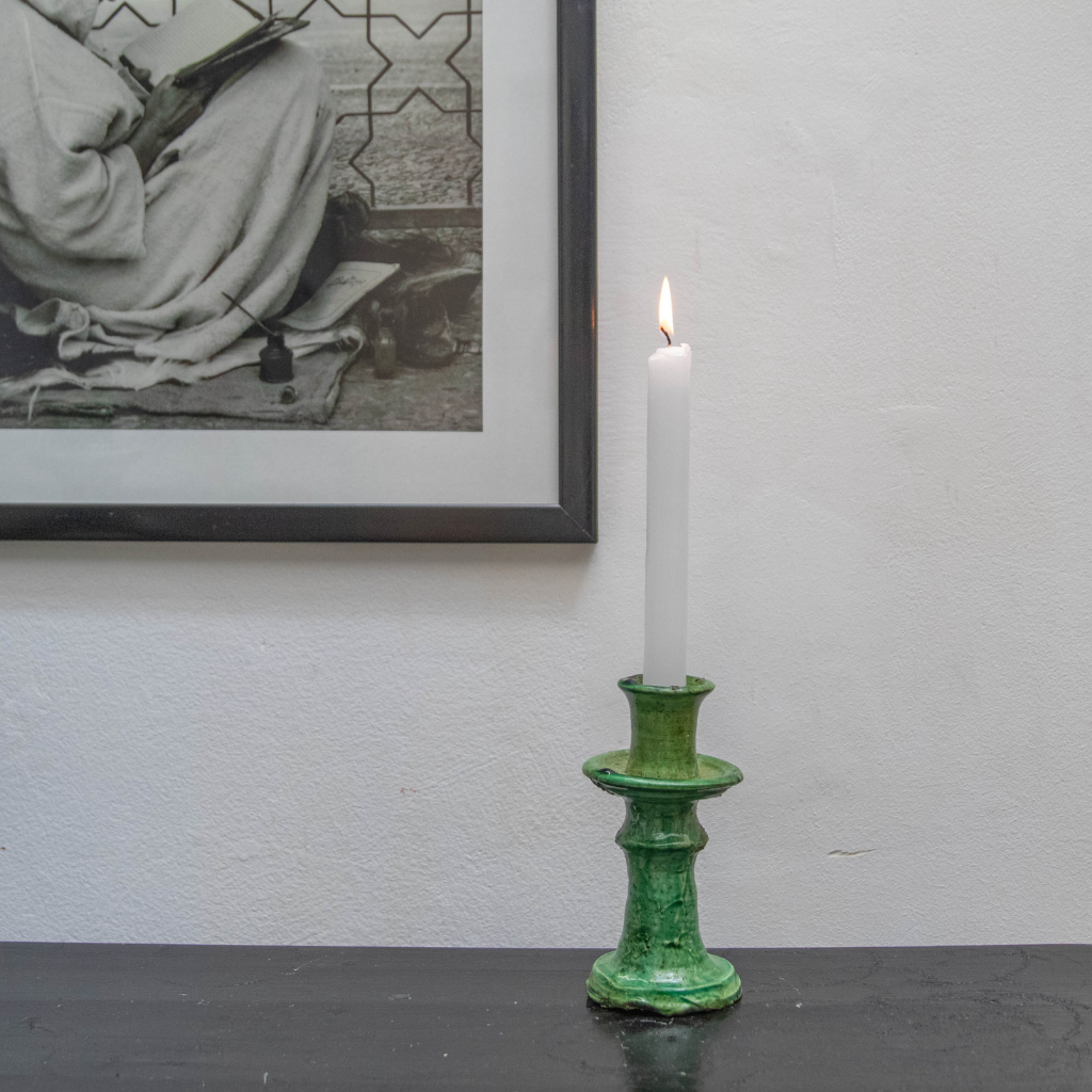 Handmade Tamegroute Shaded Green Candlestick Holder