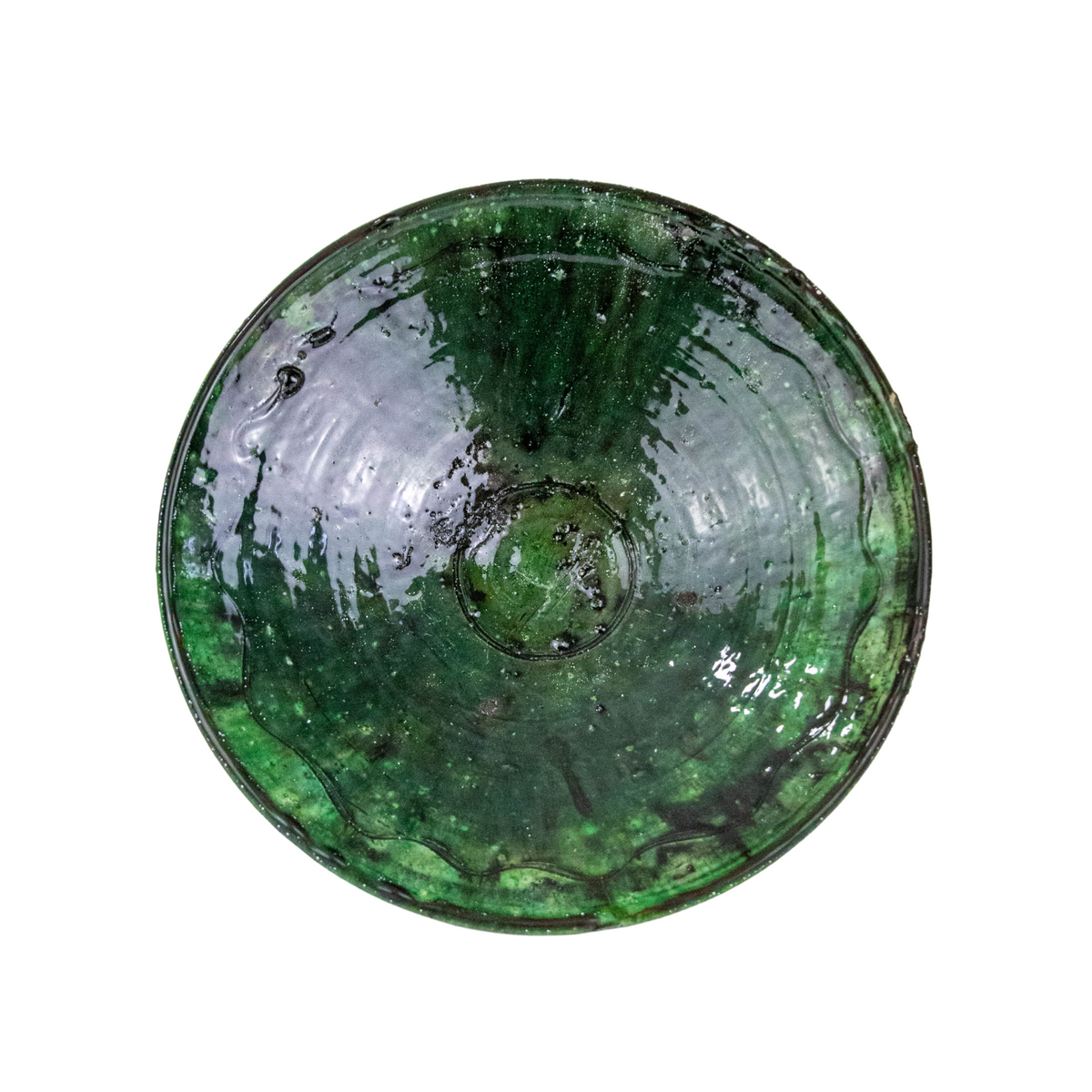 Large Moroccan Green Glazed Pedestal Fruit Bowl