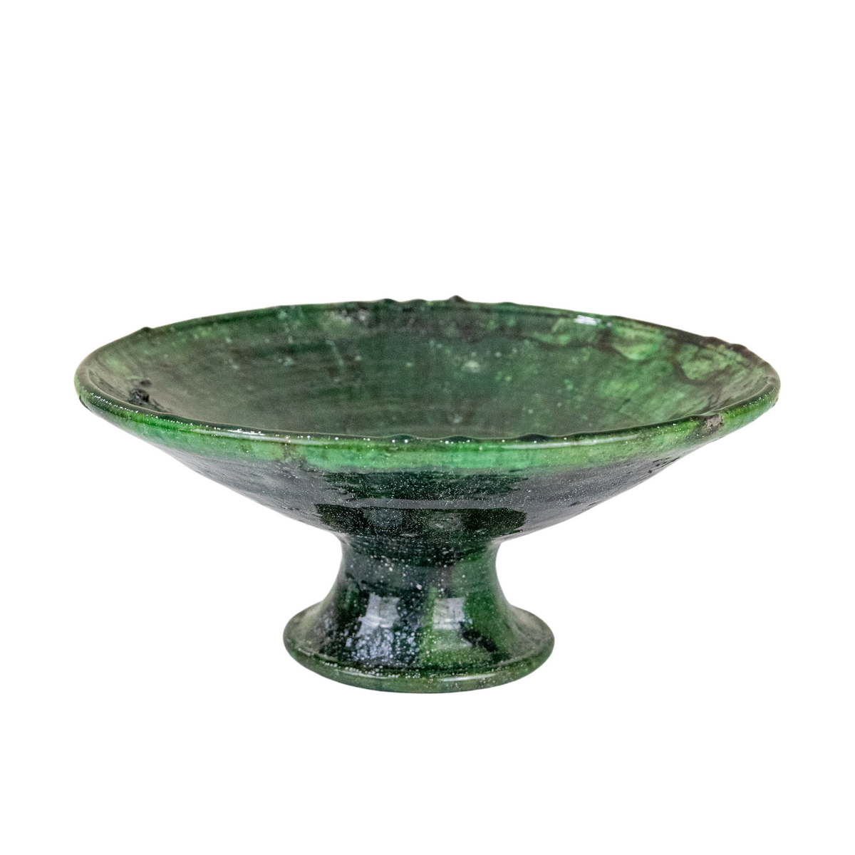 Large Moroccan Green Glazed Pedestal Fruit Bowl