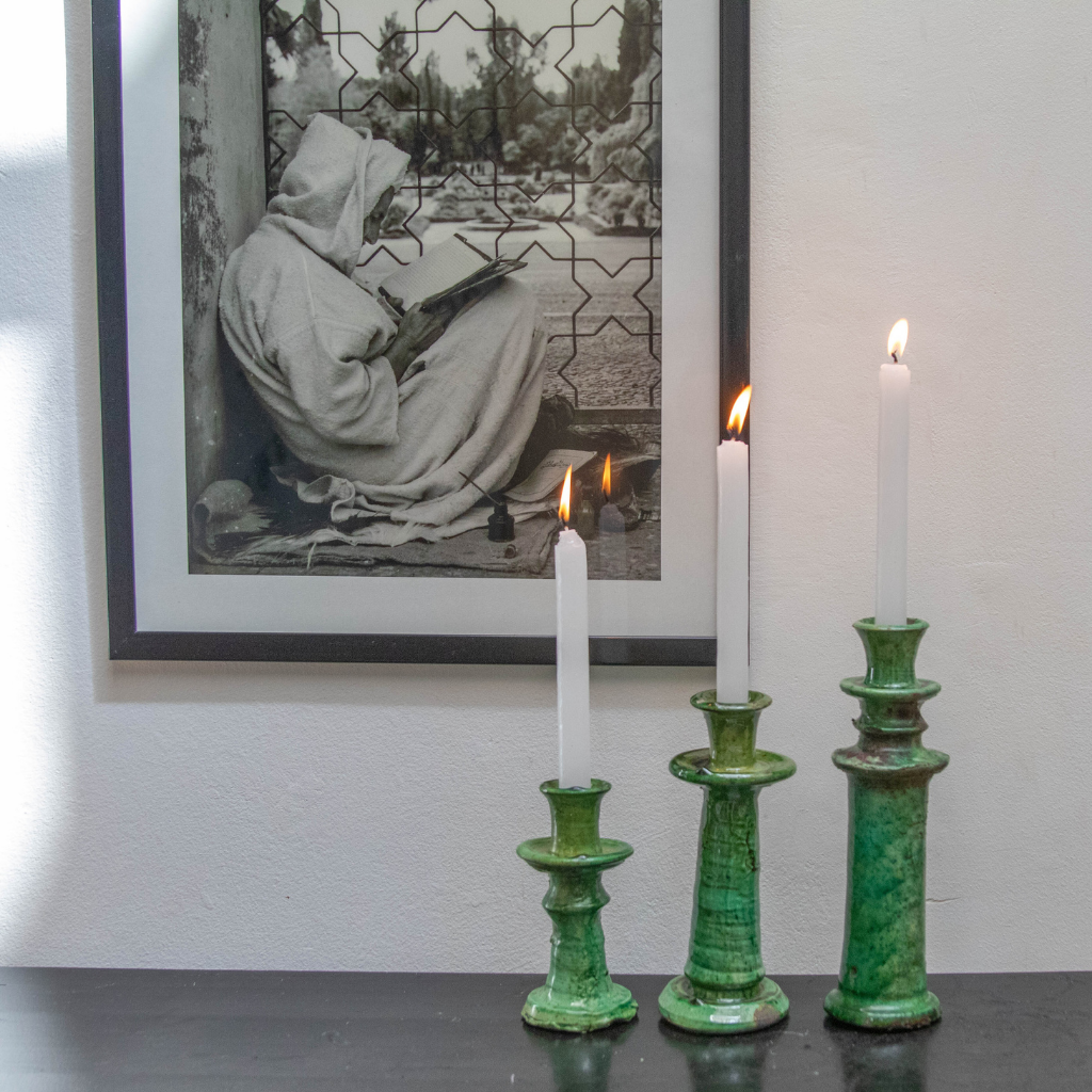 Handmade Tamegroute Shaded Green Candlestick Holder