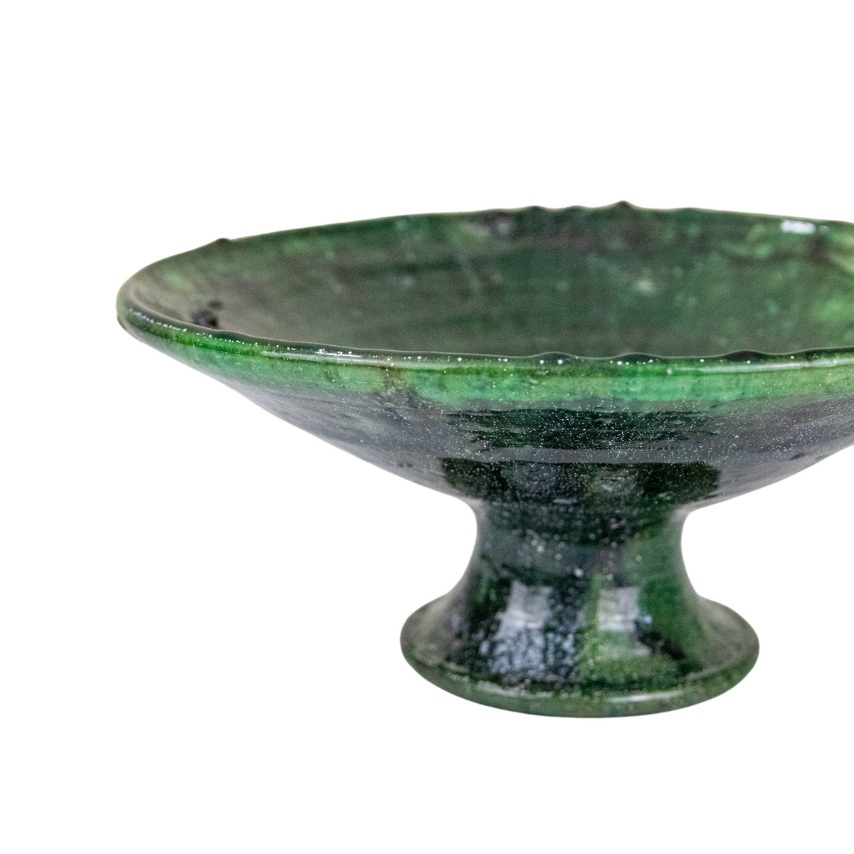 Large Moroccan Green Glazed Pedestal Fruit Bowl